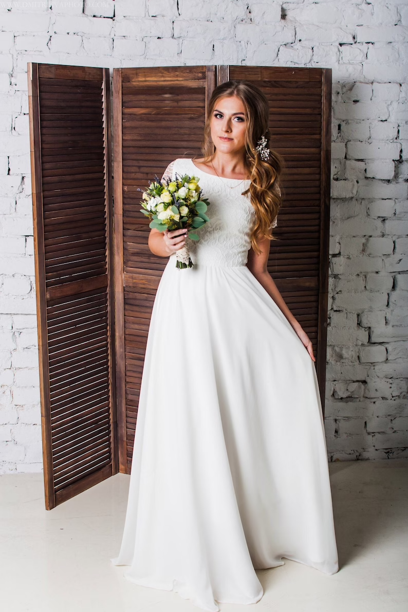 Ivory Satin Strapless A-line Long Minimalist Bridal Dress - Lunss